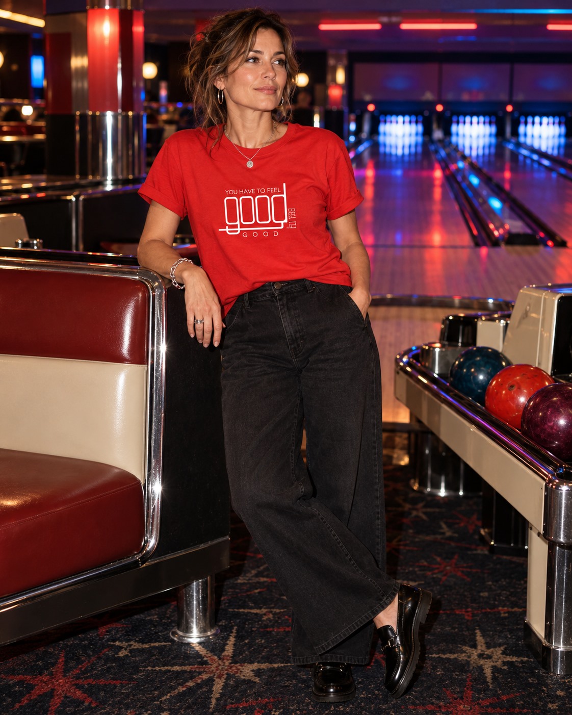 Feel Good to Feel Good T-shirt Red Woman Bowling Alley