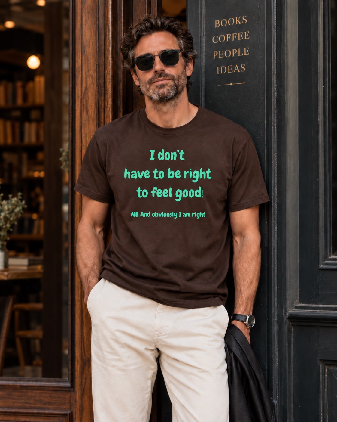 I Dont Have to Be Right to Feel Good T-shirt Brown Man Cafe