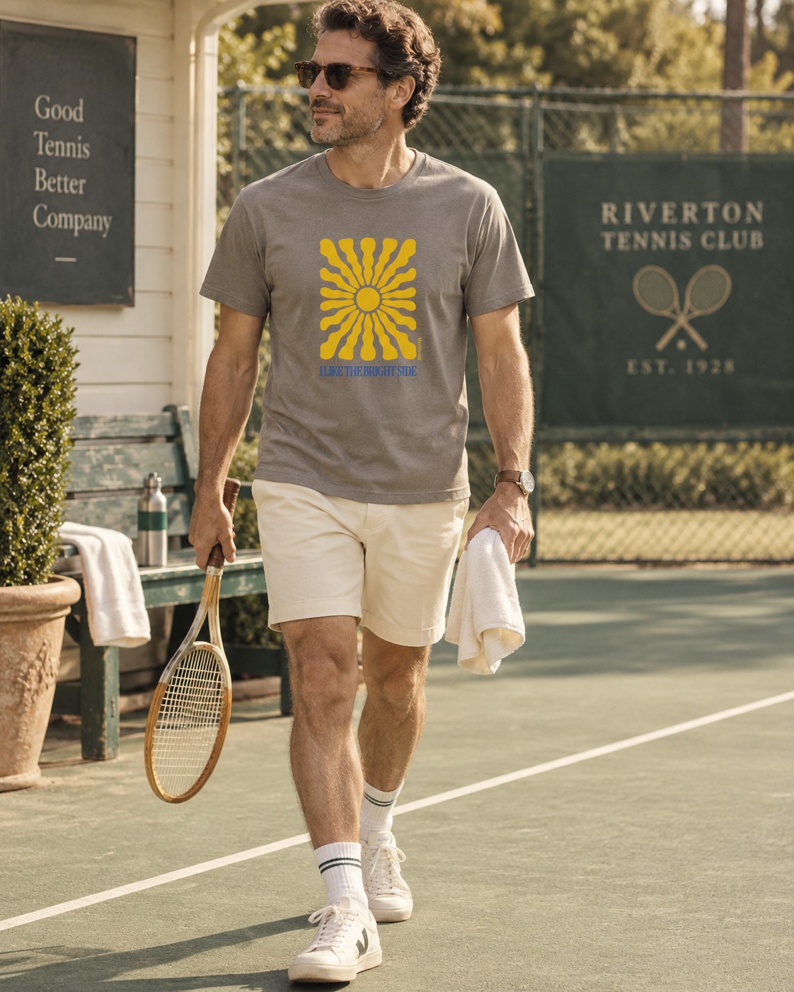 I Like the Bright Side T-shirt Olive Man Tennis Court