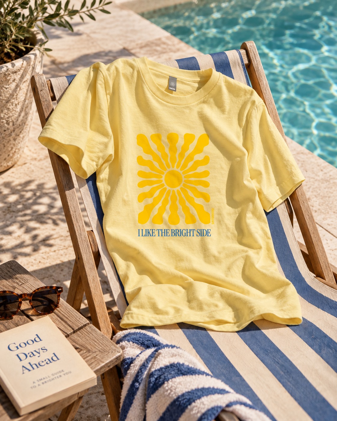 I Like the Bright Side T-shirt Yellow Poolside still life
