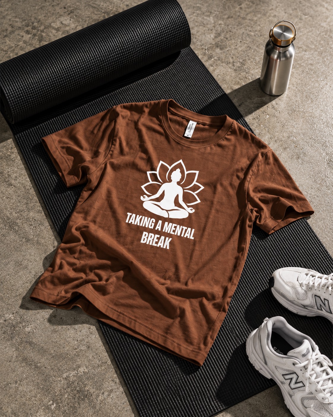 Taking a Mental Break T-shirt Brown Yoga Mat still life