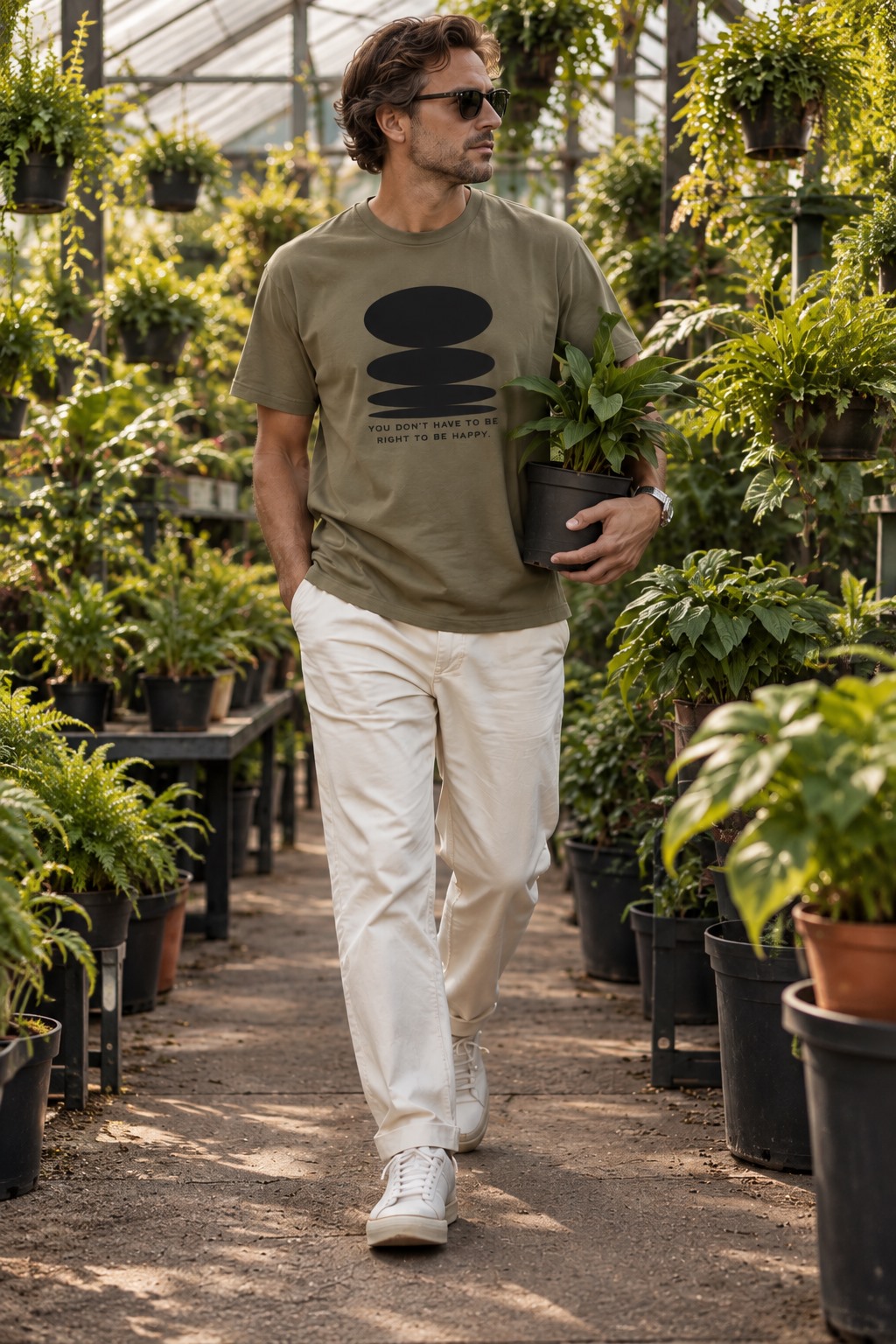You Dont Have to Be Right to Be Happy T-shirt Olive Man Greenhouse